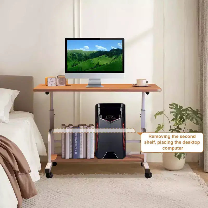 Mobiler Schreibtisch mit Rollen, Computer-Schreibtisch für kleine Räume, kleiner Stehschreibtisch mit Ablagen fürs Arbeitszimmer zu Hause, Beistelltisch fürs Sofa