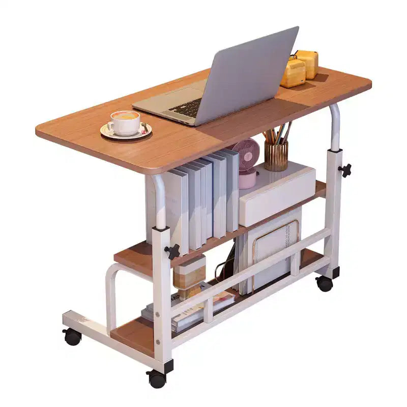 Mobiler Schreibtisch mit Rollen, Computer-Schreibtisch für kleine Räume, kleiner Stehschreibtisch mit Ablagen fürs Arbeitszimmer zu Hause, Beistelltisch fürs Sofa