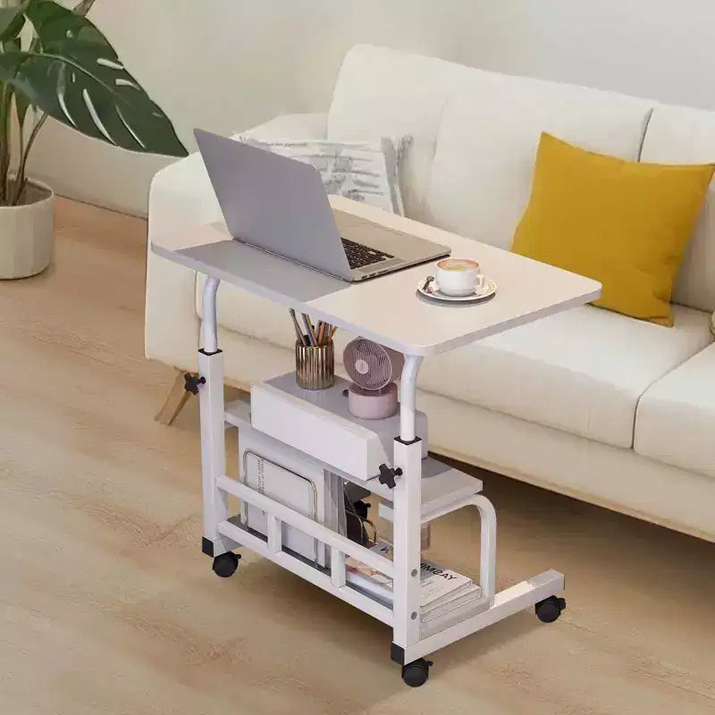 Mobiler Schreibtisch mit Rollen, Computer-Schreibtisch für kleine Räume, kleiner Stehschreibtisch mit Ablagen fürs Arbeitszimmer zu Hause, Beistelltisch fürs Sofa