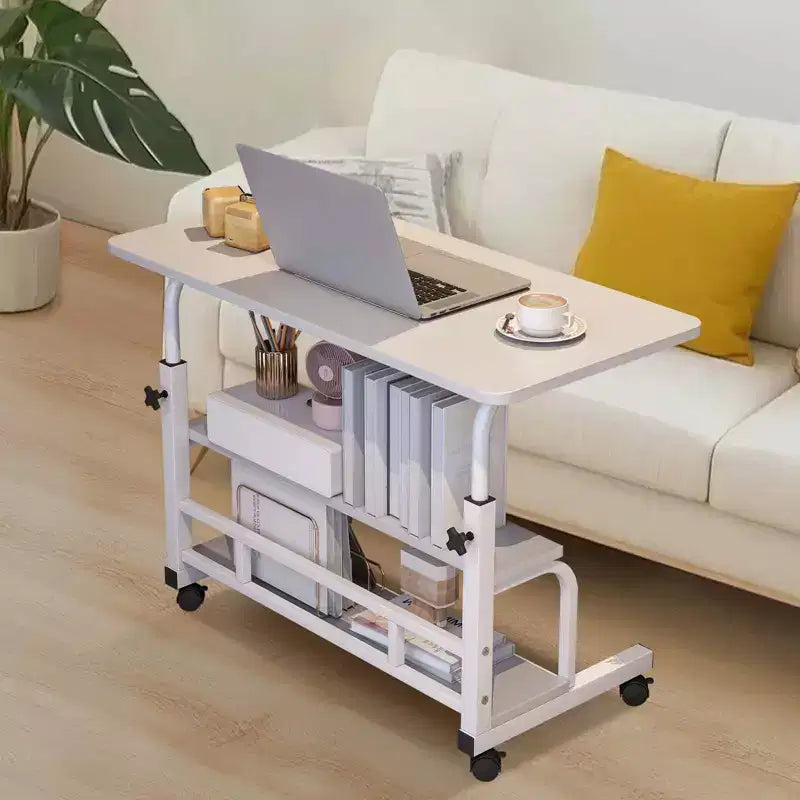 Mobiler Schreibtisch mit Rollen, Computer-Schreibtisch für kleine Räume, kleiner Stehschreibtisch mit Ablagen fürs Arbeitszimmer zu Hause, Beistelltisch fürs Sofa