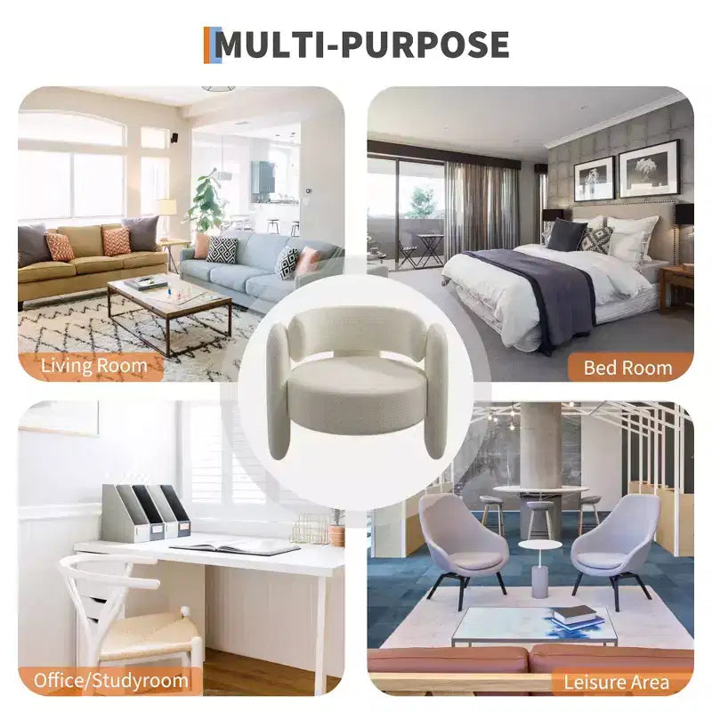 Sillón decorativo moderno con brazos redondeados y tapizado de chenilla afelpada para sala de estar, dormitorio y oficina, diseño redondo cómodo, fácil de montar, blanco