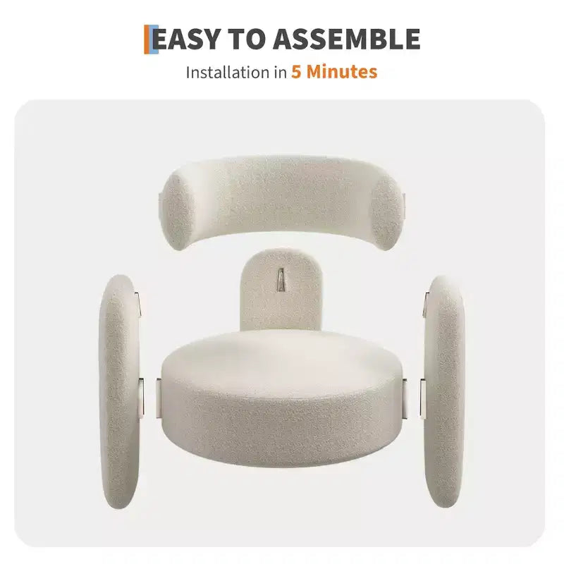 Sillón decorativo moderno con brazos redondeados y tapizado de chenilla afelpada para sala de estar, dormitorio y oficina, diseño redondo cómodo, fácil de montar, blanco