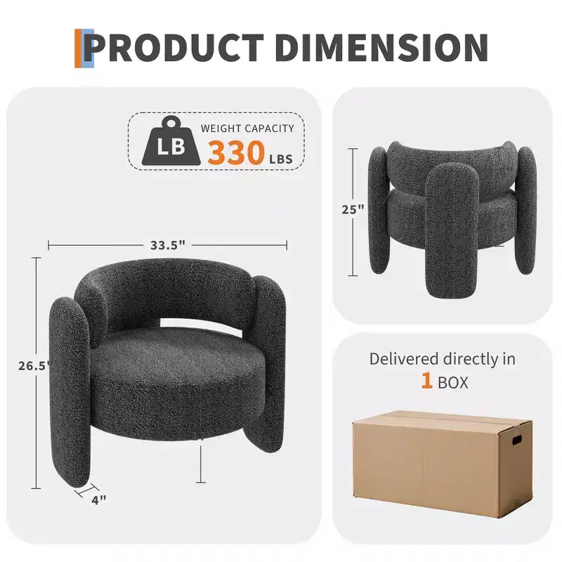 Fauteuil d’appoint moderne à accoudoirs arrondis avec revêtement en chenille moelleuse pour le salon, la chambre ou le bureau, design rond confortable, montage facile, blanc