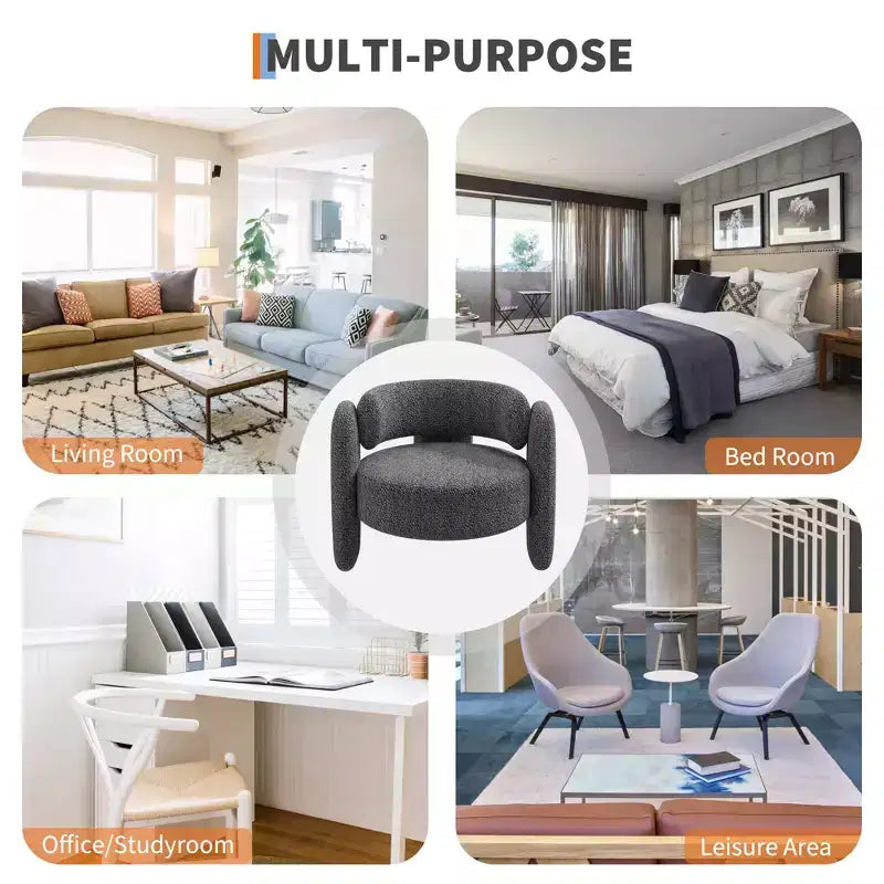 Fauteuil d’appoint moderne à accoudoirs arrondis avec revêtement en chenille moelleuse pour le salon, la chambre ou le bureau, design rond confortable, montage facile, blanc