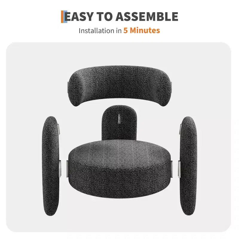 Fauteuil d’appoint moderne à accoudoirs arrondis avec revêtement en chenille moelleuse pour le salon, la chambre ou le bureau, design rond confortable, montage facile, blanc