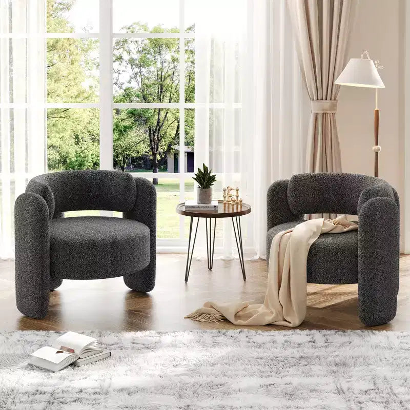Fauteuil d’appoint moderne à accoudoirs arrondis avec revêtement en chenille moelleuse pour le salon, la chambre ou le bureau, design rond confortable, montage facile, blanc