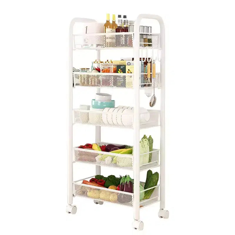 COZONY 5-Tier Rolling Cart with Lockable Wheels, Metal Storage Organizer for Kitchen, Bathroom, Living Room, Mobile Utility Cart for Fruits