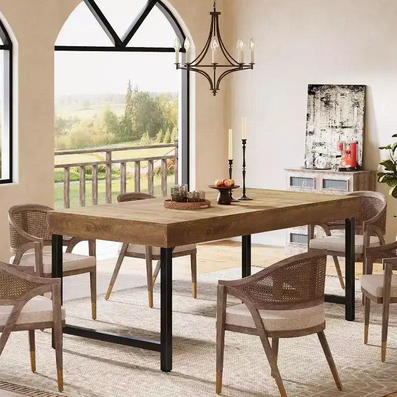 Table à manger de 55 pouces pour 4 à 6 personnes, table rectangulaire avec pieds en métal pour la cuisine, la salle à manger ou les petits espaces