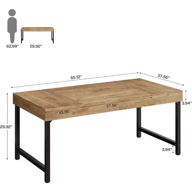 Table à manger de 55 pouces pour 4 à 6 personnes, table rectangulaire avec pieds en métal pour la cuisine, la salle à manger ou les petits espaces