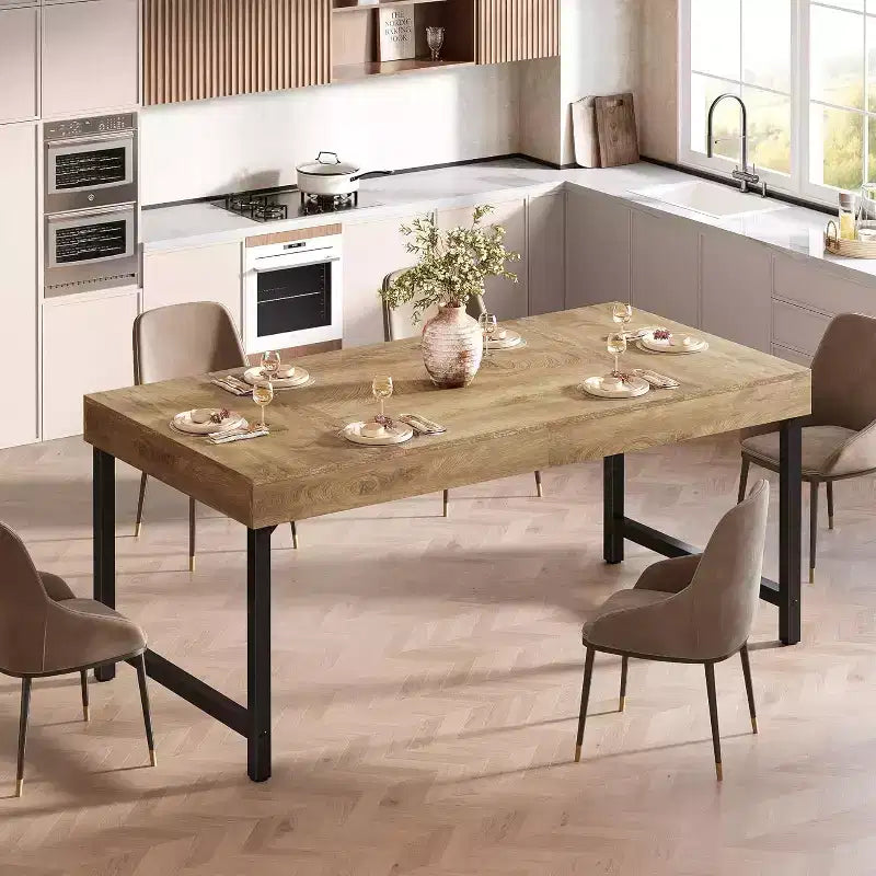 Table à manger de 55 pouces pour 4 à 6 personnes, table rectangulaire avec pieds en métal pour la cuisine, la salle à manger ou les petits espaces