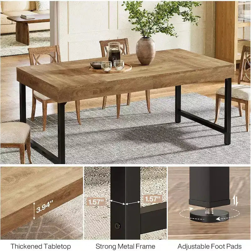 Table à manger de 55 pouces pour 4 à 6 personnes, table rectangulaire avec pieds en métal pour la cuisine, la salle à manger ou les petits espaces