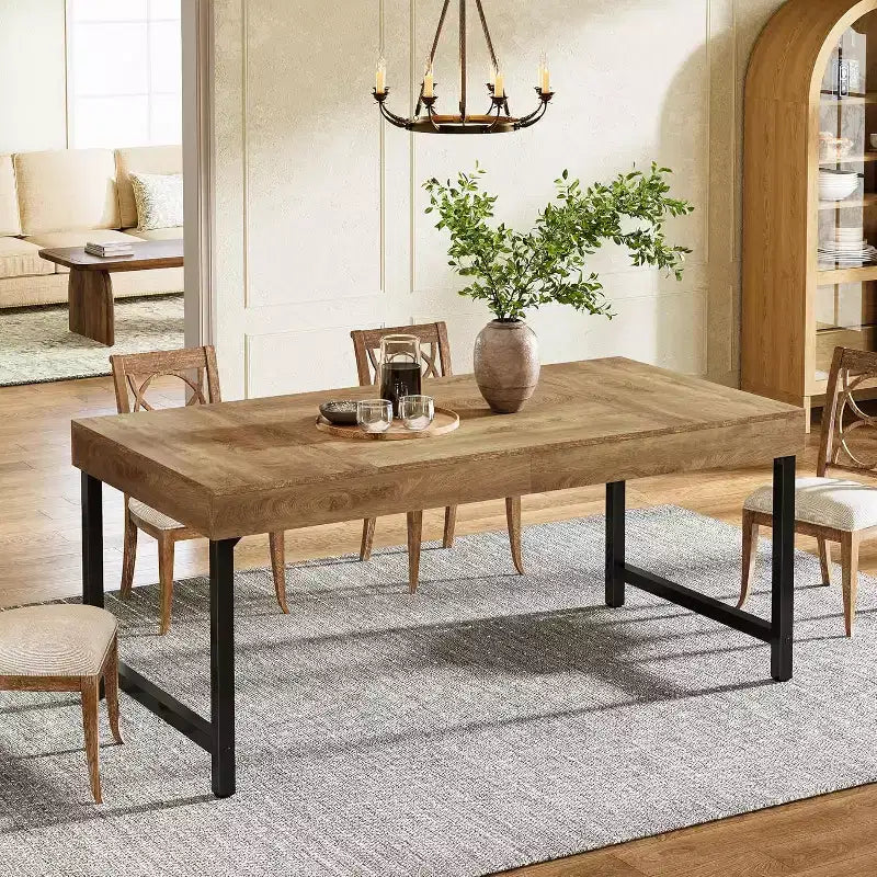 Table à manger de 55 pouces pour 4 à 6 personnes, table rectangulaire avec pieds en métal pour la cuisine, la salle à manger ou les petits espaces