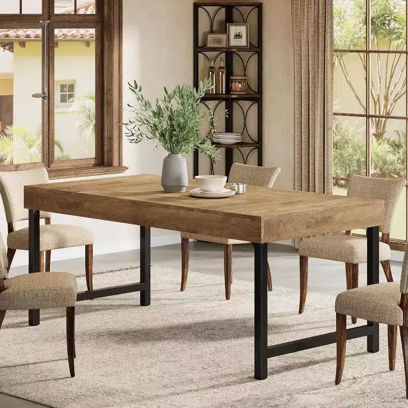Table à manger de 55 pouces pour 4 à 6 personnes, table rectangulaire avec pieds en métal pour la cuisine, la salle à manger ou les petits espaces