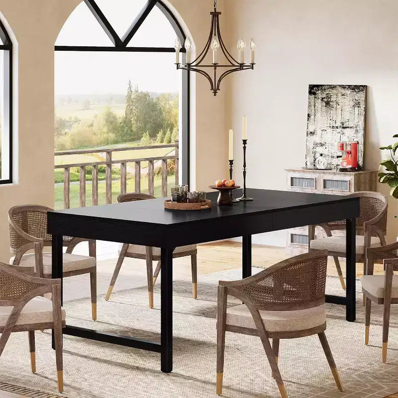 Table à manger de 55 pouces pour 4 à 6 personnes, table rectangulaire avec pieds en métal pour la cuisine, la salle à manger ou les petits espaces