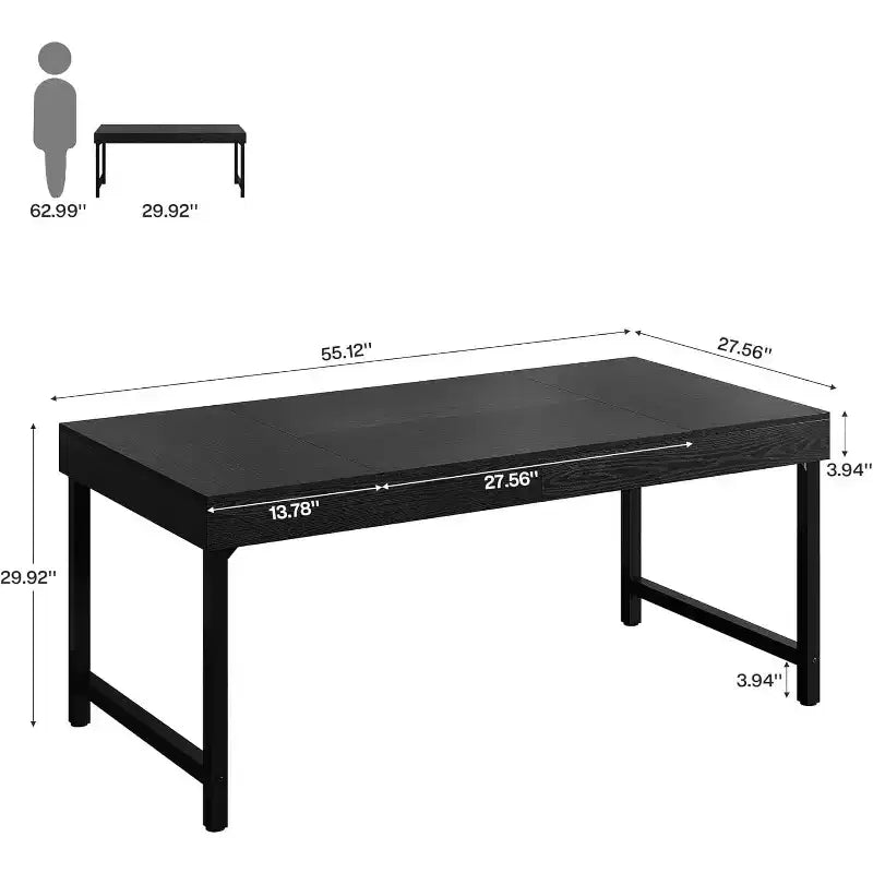 Table à manger de 55 pouces pour 4 à 6 personnes, table rectangulaire avec pieds en métal pour la cuisine, la salle à manger ou les petits espaces