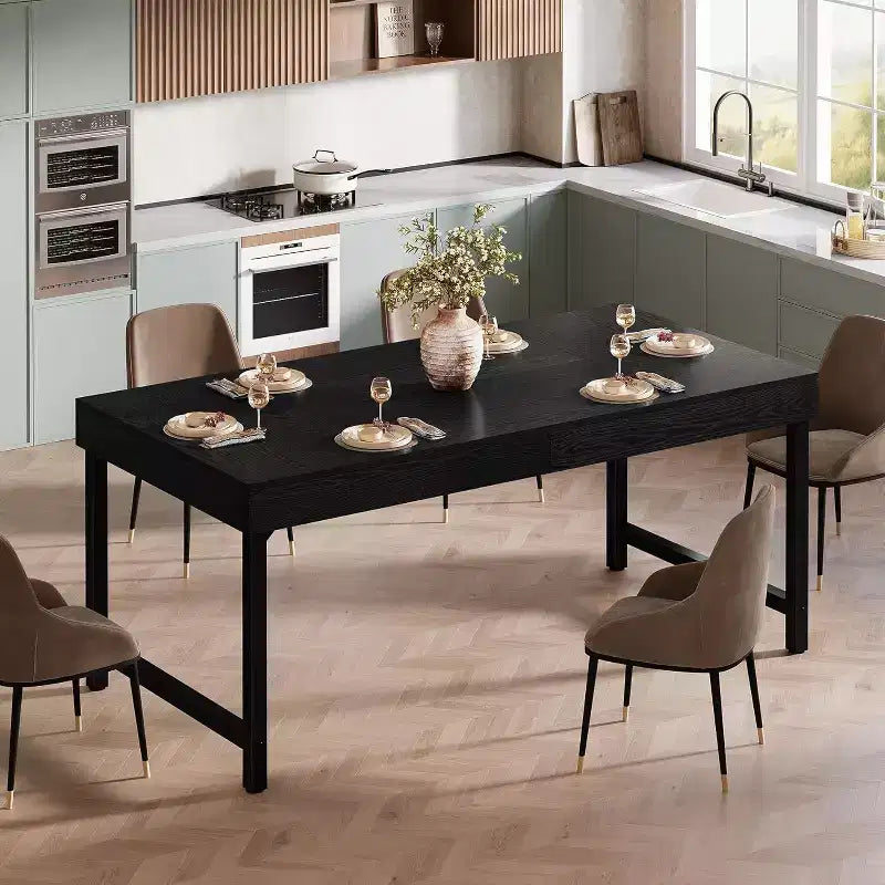 Table à manger de 55 pouces pour 4 à 6 personnes, table rectangulaire avec pieds en métal pour la cuisine, la salle à manger ou les petits espaces