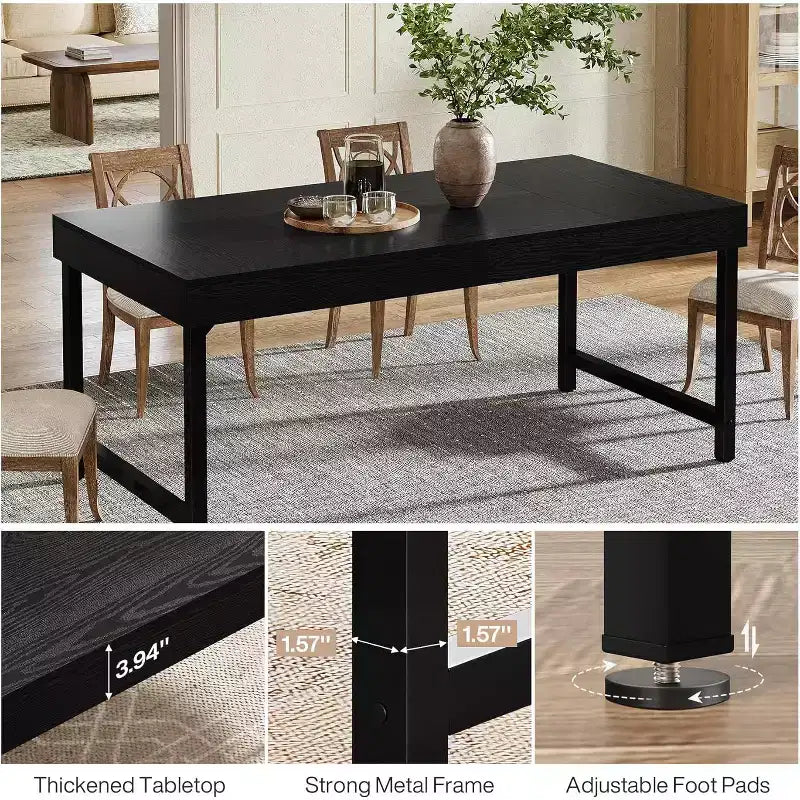 Table à manger de 55 pouces pour 4 à 6 personnes, table rectangulaire avec pieds en métal pour la cuisine, la salle à manger ou les petits espaces