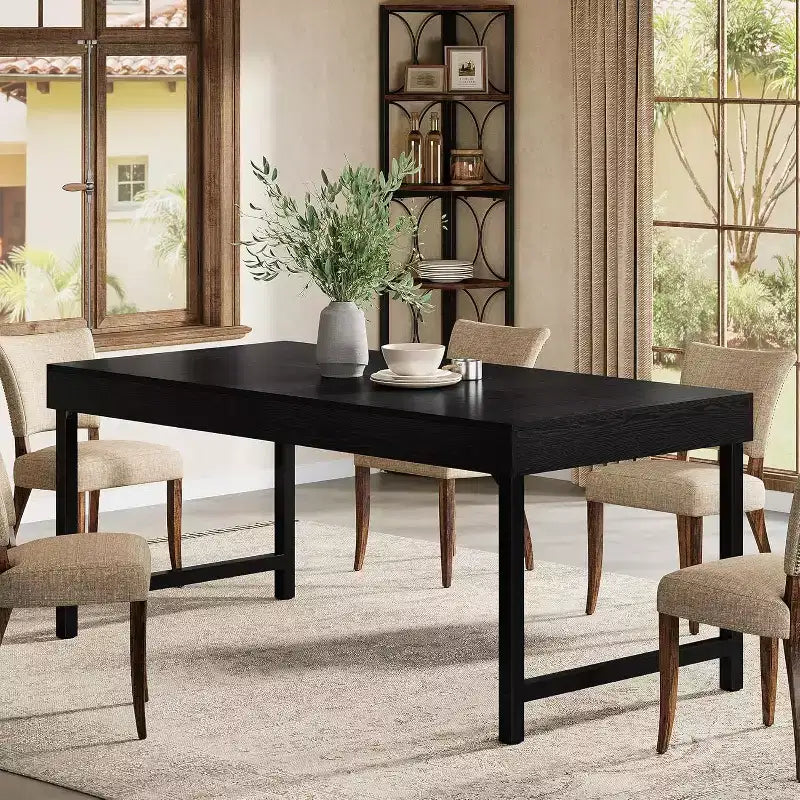Table à manger de 55 pouces pour 4 à 6 personnes, table rectangulaire avec pieds en métal pour la cuisine, la salle à manger ou les petits espaces