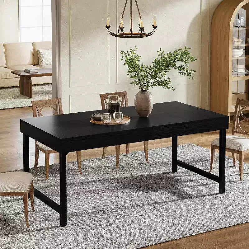 Table à manger de 55 pouces pour 4 à 6 personnes, table rectangulaire avec pieds en métal pour la cuisine, la salle à manger ou les petits espaces