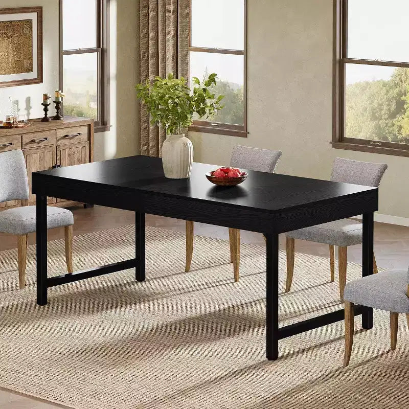 Table à manger de 55 pouces pour 4 à 6 personnes, table rectangulaire avec pieds en métal pour la cuisine, la salle à manger ou les petits espaces