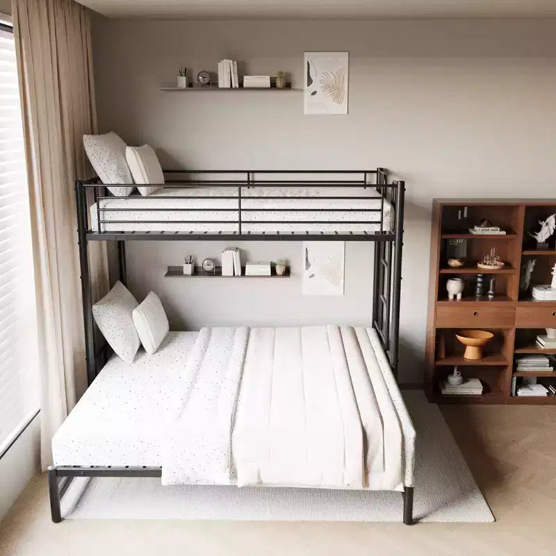 Lit superposé gigogne en métal, 3 styles, lit simple avec garde-corps de sécurité et échelle intégrée, lits superposés pour enfants, pour chambre, noir