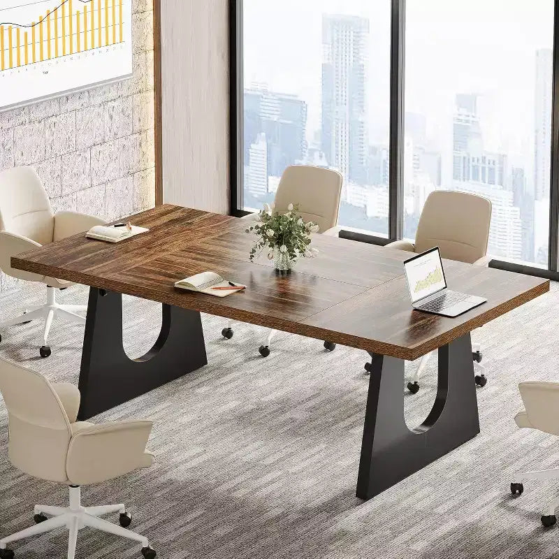 Lantine 70.9-Inch Large Conference Table for 6-8 People, Rustic Wood Rectangular Office Meeting Desk for Business, Seminar, Breakroom, Dark Brown