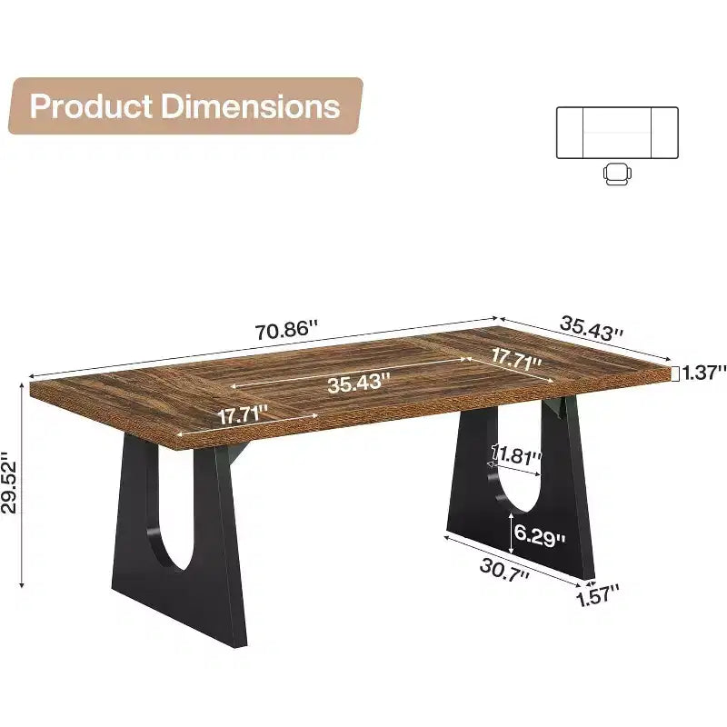 Grande table de conférence de 70.9 pouces pour 6-8 personnes, bureau de réunion rectangulaire en bois rustique pour entreprise, séminaire et salle de pause, marron foncé