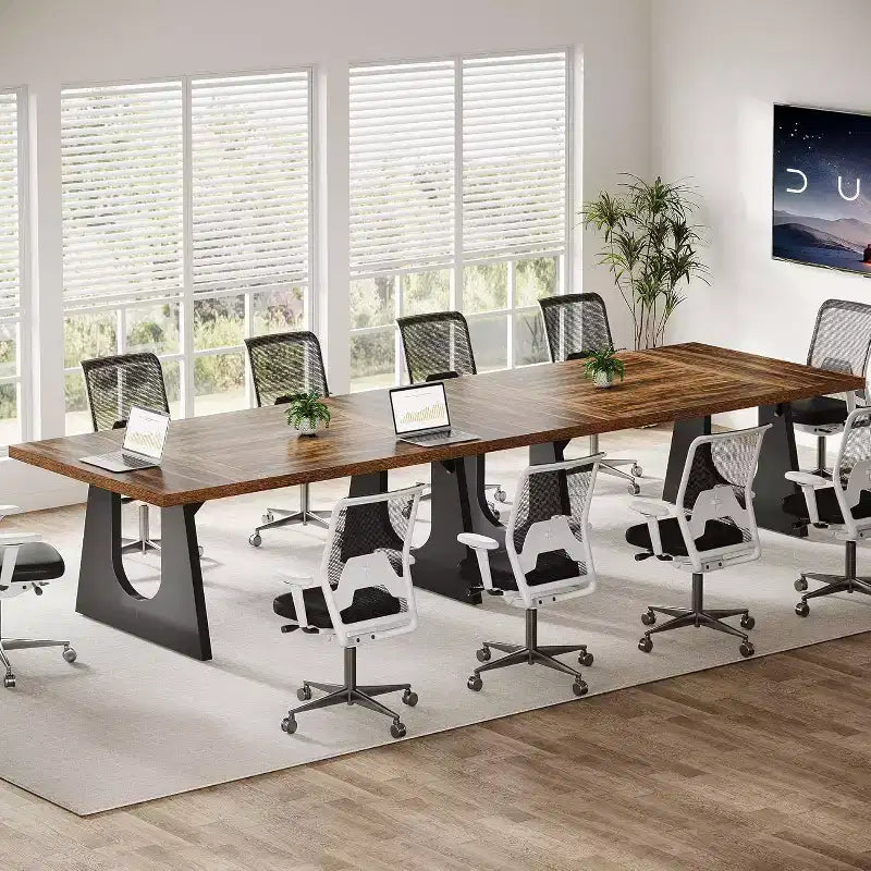 Grande table de conférence de 70.9 pouces pour 6-8 personnes, bureau de réunion rectangulaire en bois rustique pour entreprise, séminaire et salle de pause, marron foncé