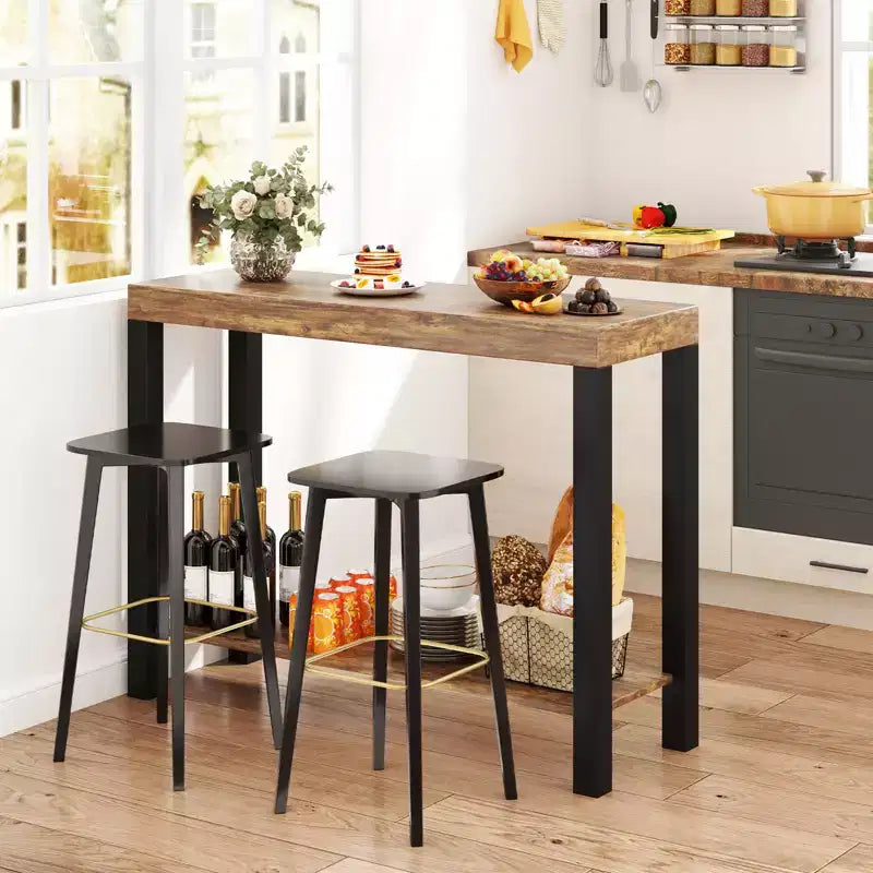 Mesa de bar para el hogar de 2 niveles con estantes abiertos, mesa auxiliar para sofá con almacenamiento para el hogar