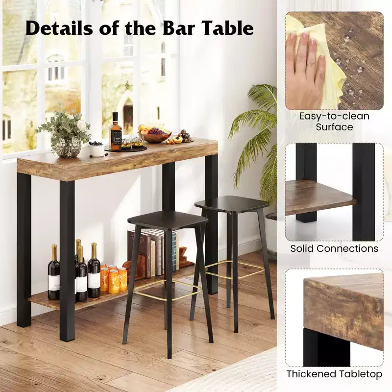 Mesa de bar para el hogar de 2 niveles con estantes abiertos, mesa auxiliar para sofá con almacenamiento para el hogar
