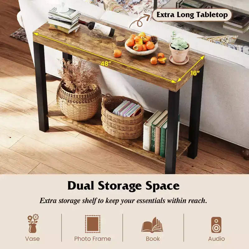 Mesa de bar para el hogar de 2 niveles con estantes abiertos, mesa auxiliar para sofá con almacenamiento para el hogar