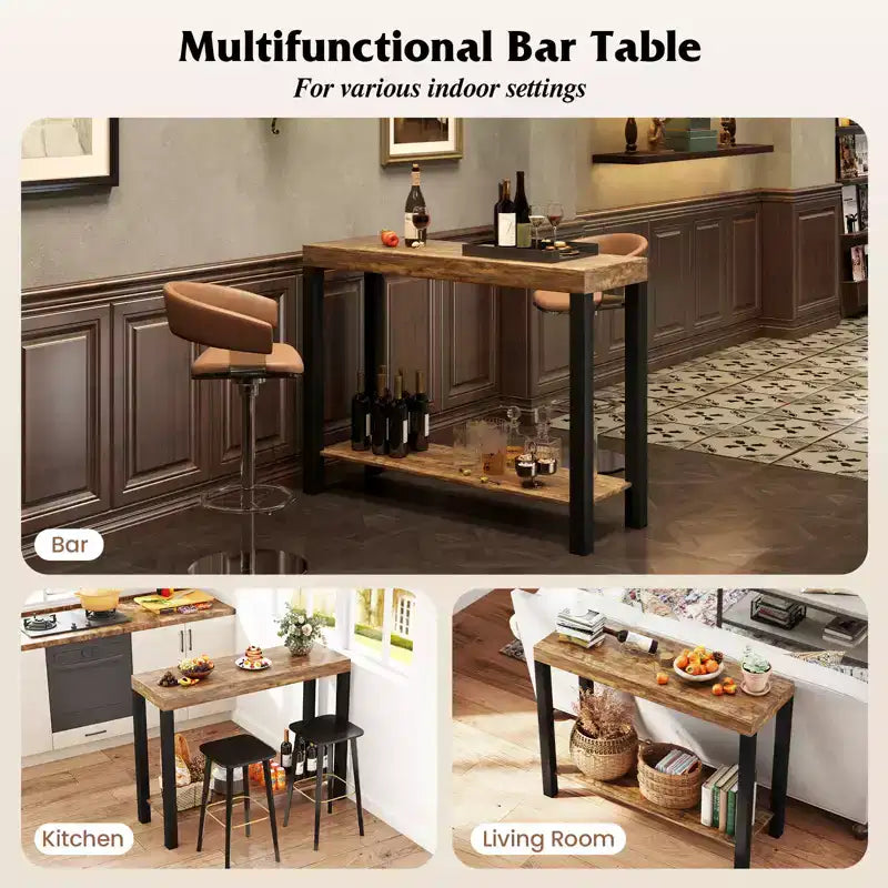 Mesa de bar para el hogar de 2 niveles con estantes abiertos, mesa auxiliar para sofá con almacenamiento para el hogar
