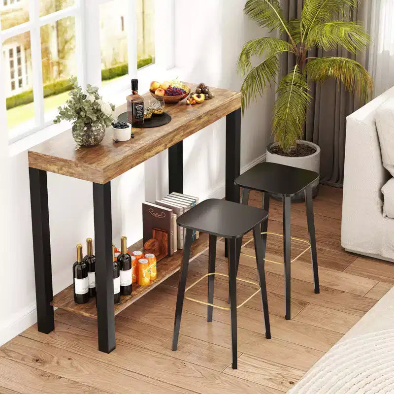 Mesa de bar para el hogar de 2 niveles con estantes abiertos, mesa auxiliar para sofá con almacenamiento para el hogar