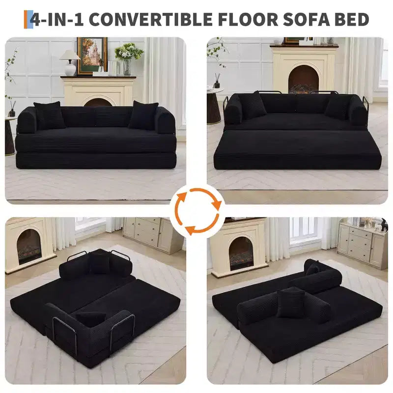 Sofá cama convertible 2 en 1, sofá de suelo plegable de pana con asiento profundo y reposabrazos anchos, no requiere montaje
