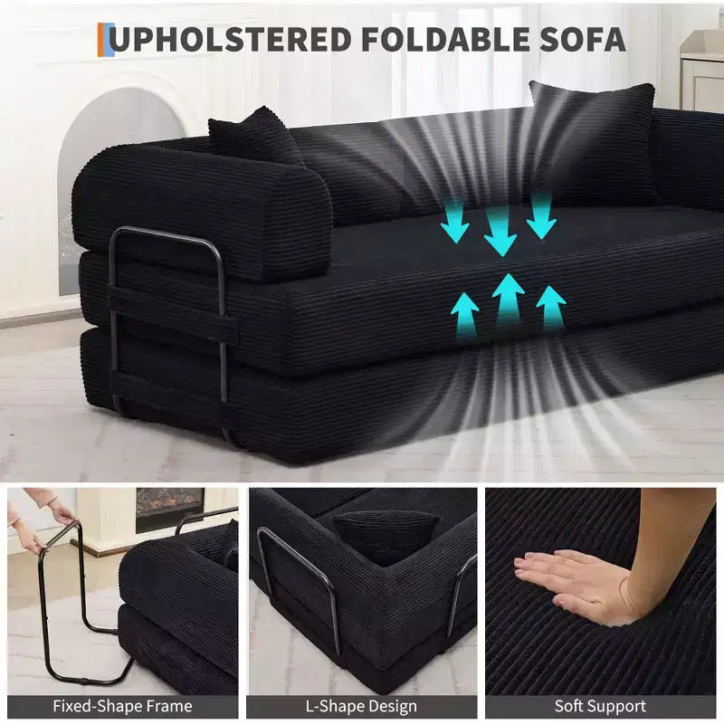 Sofá cama convertible 2 en 1, sofá de suelo plegable de pana con asiento profundo y reposabrazos anchos, no requiere montaje