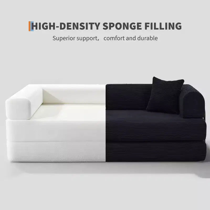Sofá cama convertible 2 en 1, sofá de suelo plegable de pana con asiento profundo y reposabrazos anchos, no requiere montaje