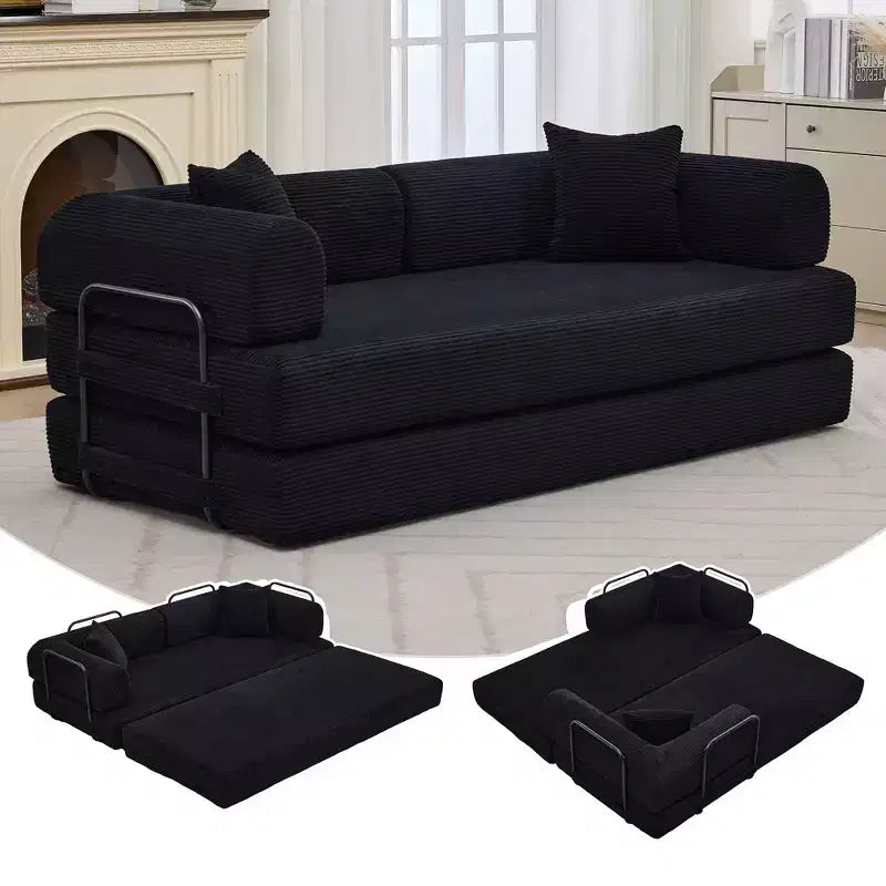 Sofá cama convertible 2 en 1, sofá de suelo plegable de pana con asiento profundo y reposabrazos anchos, no requiere montaje
