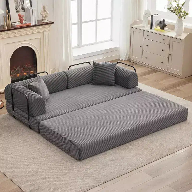 Sofá cama convertible 2 en 1, sofá de suelo plegable de pana con asiento profundo y reposabrazos anchos, no requiere montaje