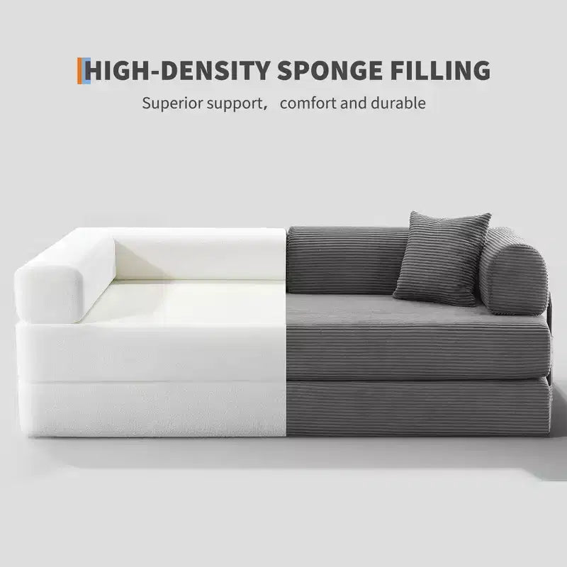 Sofá cama convertible 2 en 1, sofá de suelo plegable de pana con asiento profundo y reposabrazos anchos, no requiere montaje
