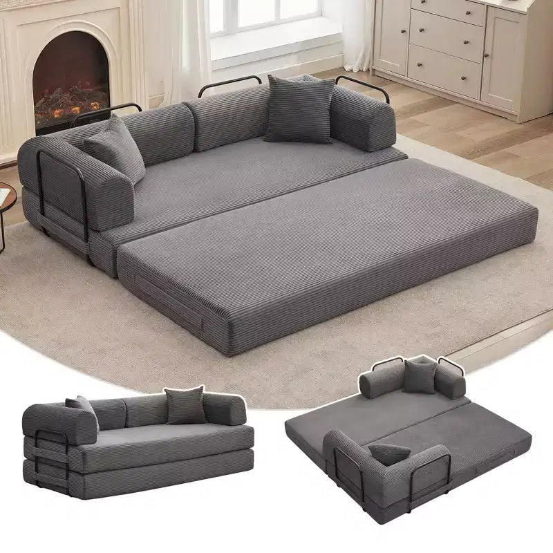 Sofá cama convertible 2 en 1, sofá de suelo plegable de pana con asiento profundo y reposabrazos anchos, no requiere montaje