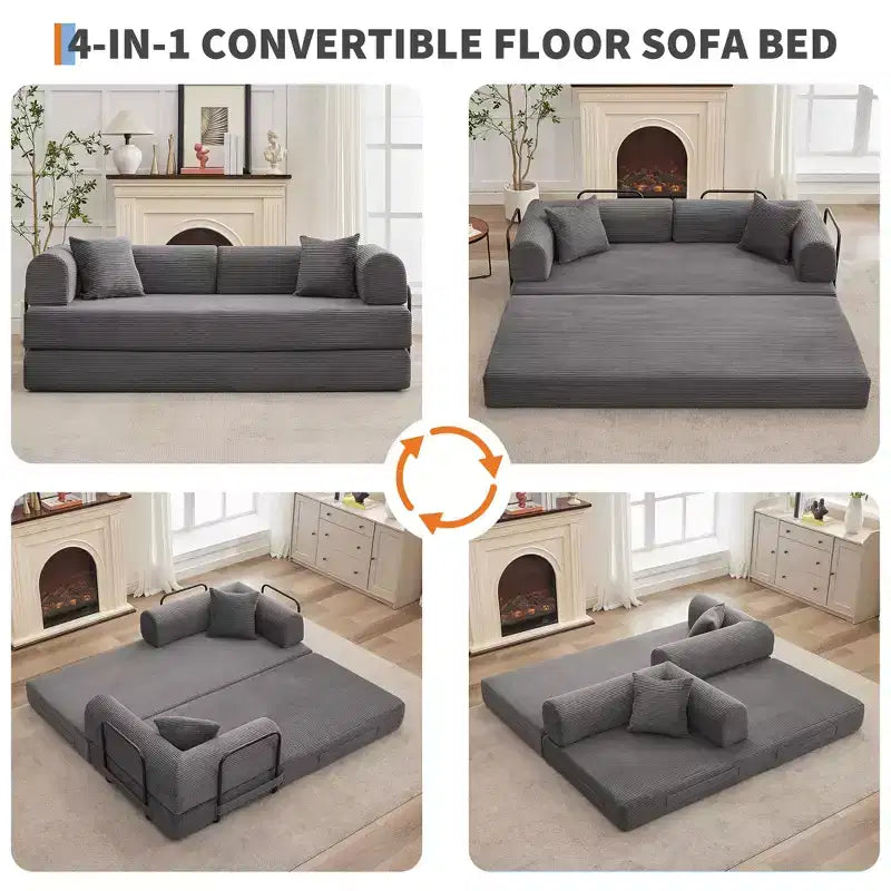 Sofá cama convertible 2 en 1, sofá de suelo plegable de pana con asiento profundo y reposabrazos anchos, no requiere montaje