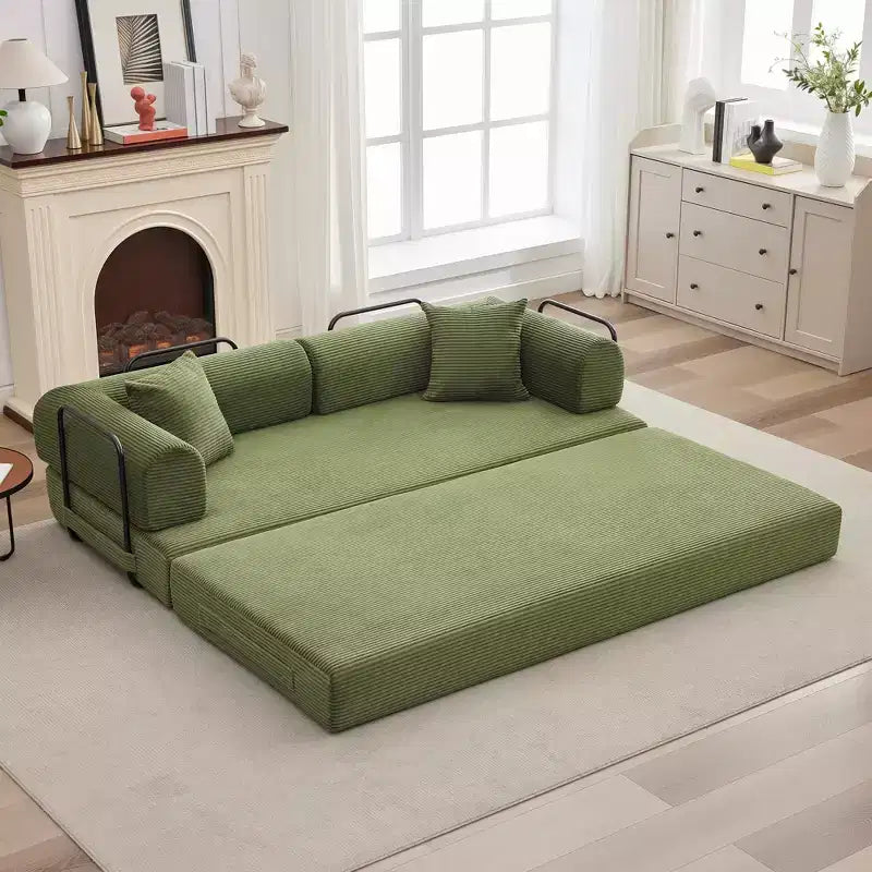 Sofá cama convertible 2 en 1, sofá de suelo plegable de pana con asiento profundo y reposabrazos anchos, no requiere montaje
