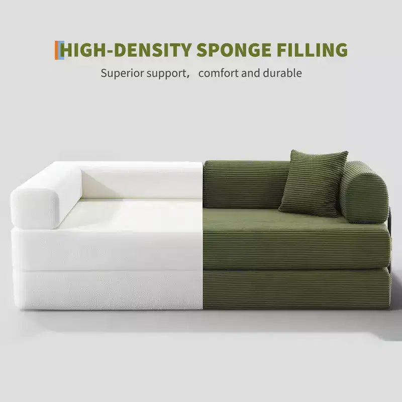Sofá cama convertible 2 en 1, sofá de suelo plegable de pana con asiento profundo y reposabrazos anchos, no requiere montaje