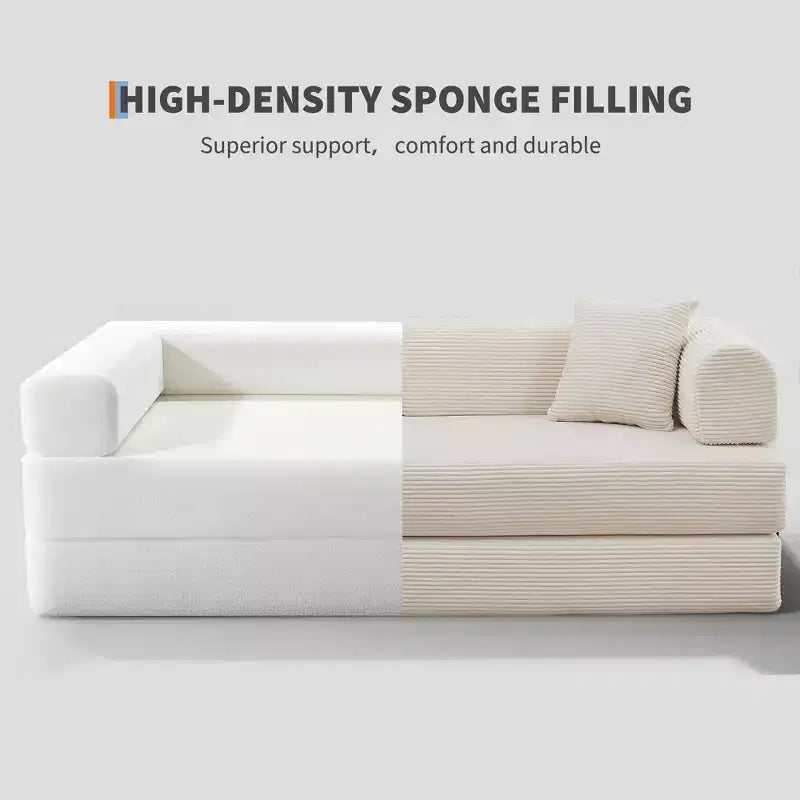 Sofá cama convertible 2 en 1, sofá de suelo plegable de pana con asiento profundo y reposabrazos anchos, no requiere montaje