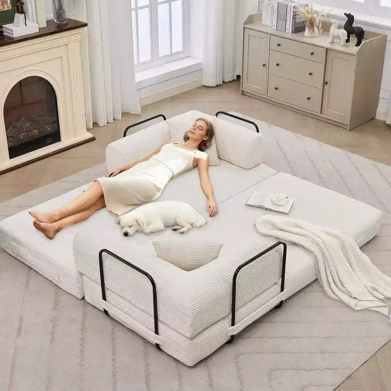 Sofá cama convertible 2 en 1, sofá de suelo plegable de pana con asiento profundo y reposabrazos anchos, no requiere montaje