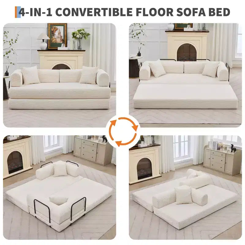 Sofá cama convertible 2 en 1, sofá de suelo plegable de pana con asiento profundo y reposabrazos anchos, no requiere montaje