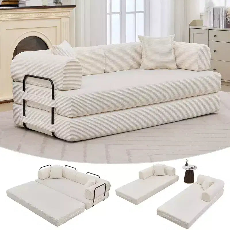 Sofá cama convertible 2 en 1, sofá de suelo plegable de pana con asiento profundo y reposabrazos anchos, no requiere montaje