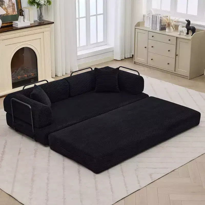 Sofá cama convertible 2 en 1, sofá de suelo plegable de pana con asiento profundo y reposabrazos anchos, no requiere montaje