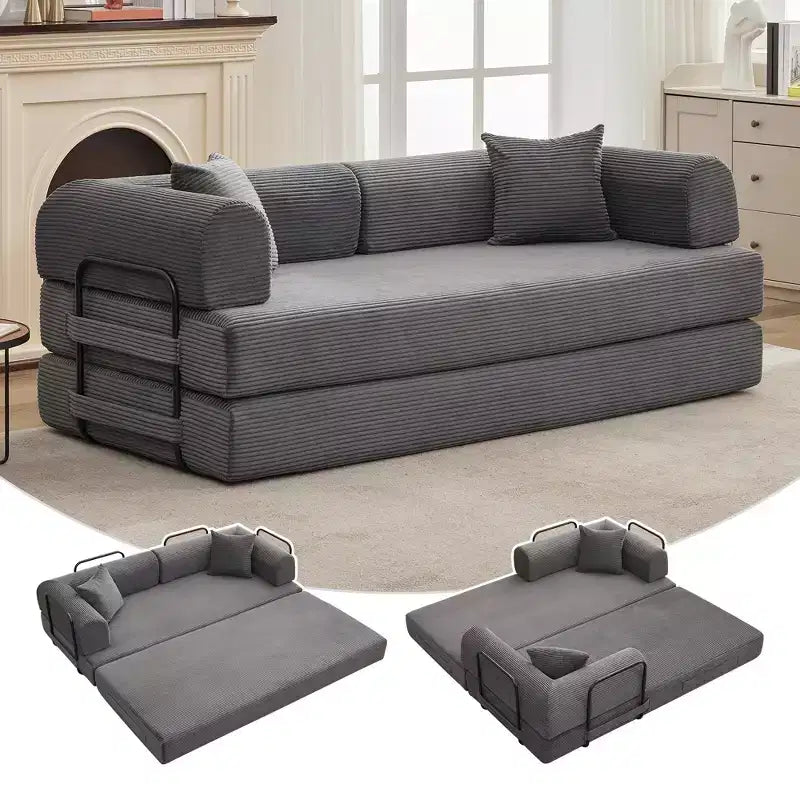 Canapé-lit convertible 2-en-1, canapé de sol pliant en velours côtelé avec assise profonde et accoudoirs larges, aucun assemblage requis
