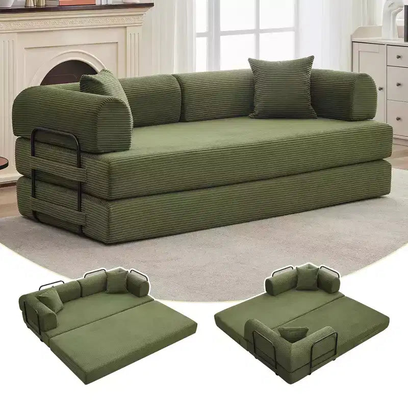 Sofá cama convertible 2 en 1, sofá de suelo plegable de pana con asiento profundo y reposabrazos anchos, no requiere montaje